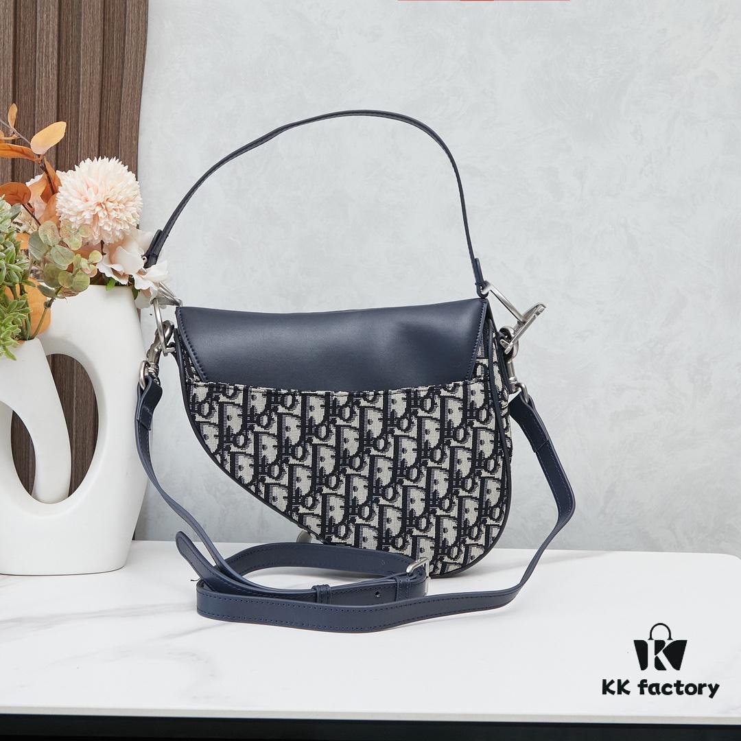 693096506e68136f4d9aa3ee Large Blue Dior Saddle Bag with Box, New Model with Silver Buckle