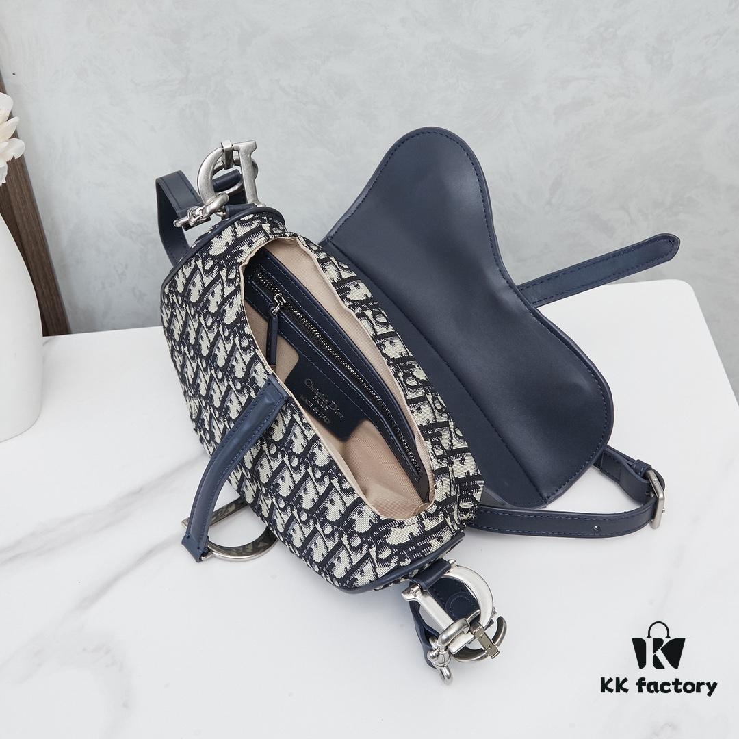 693096536e68136f4d9aa3f5 Large Blue Dior Saddle Bag with Box, New Model with Silver Buckle