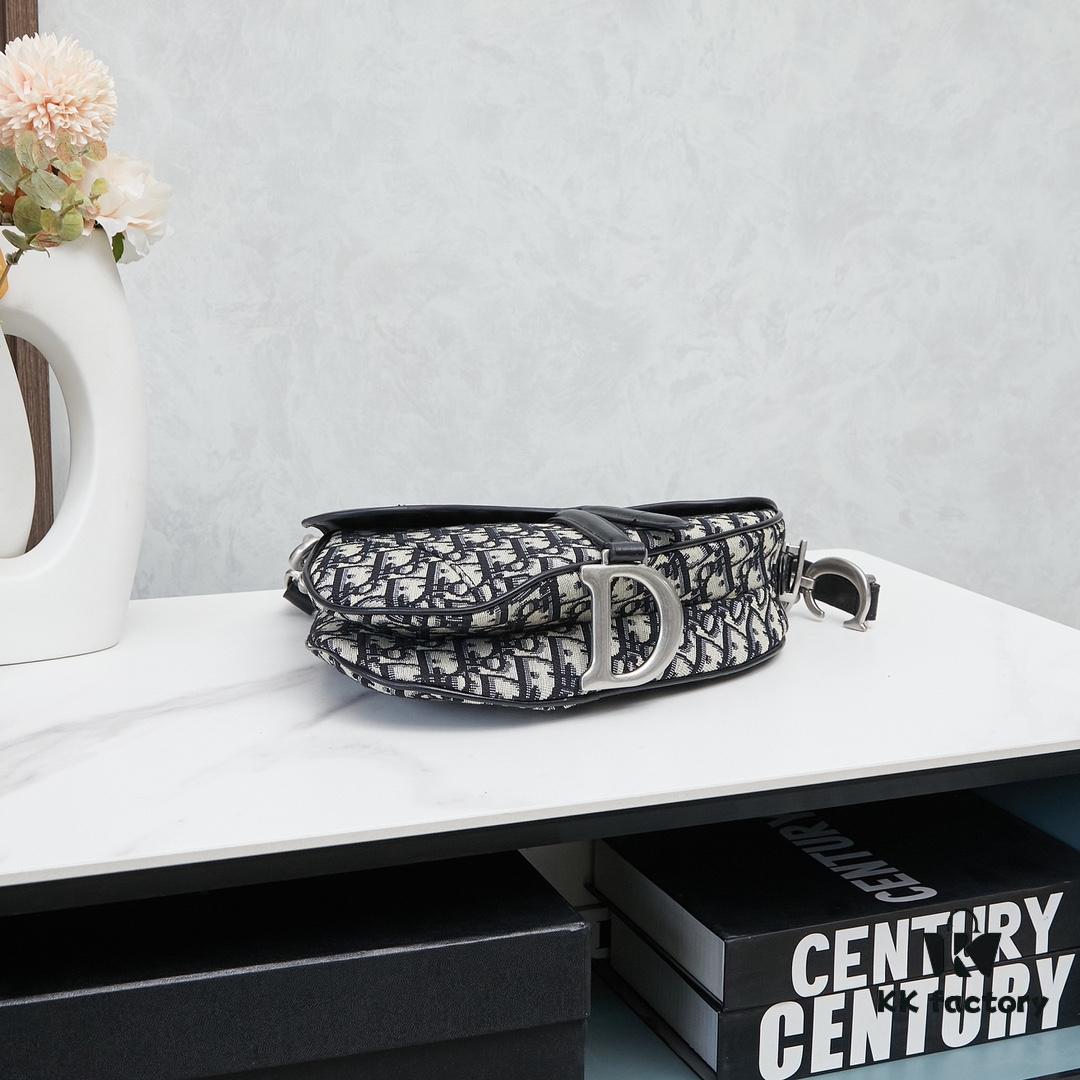 Large Black Dior Saddle Bag with Silver Buckle and Box
