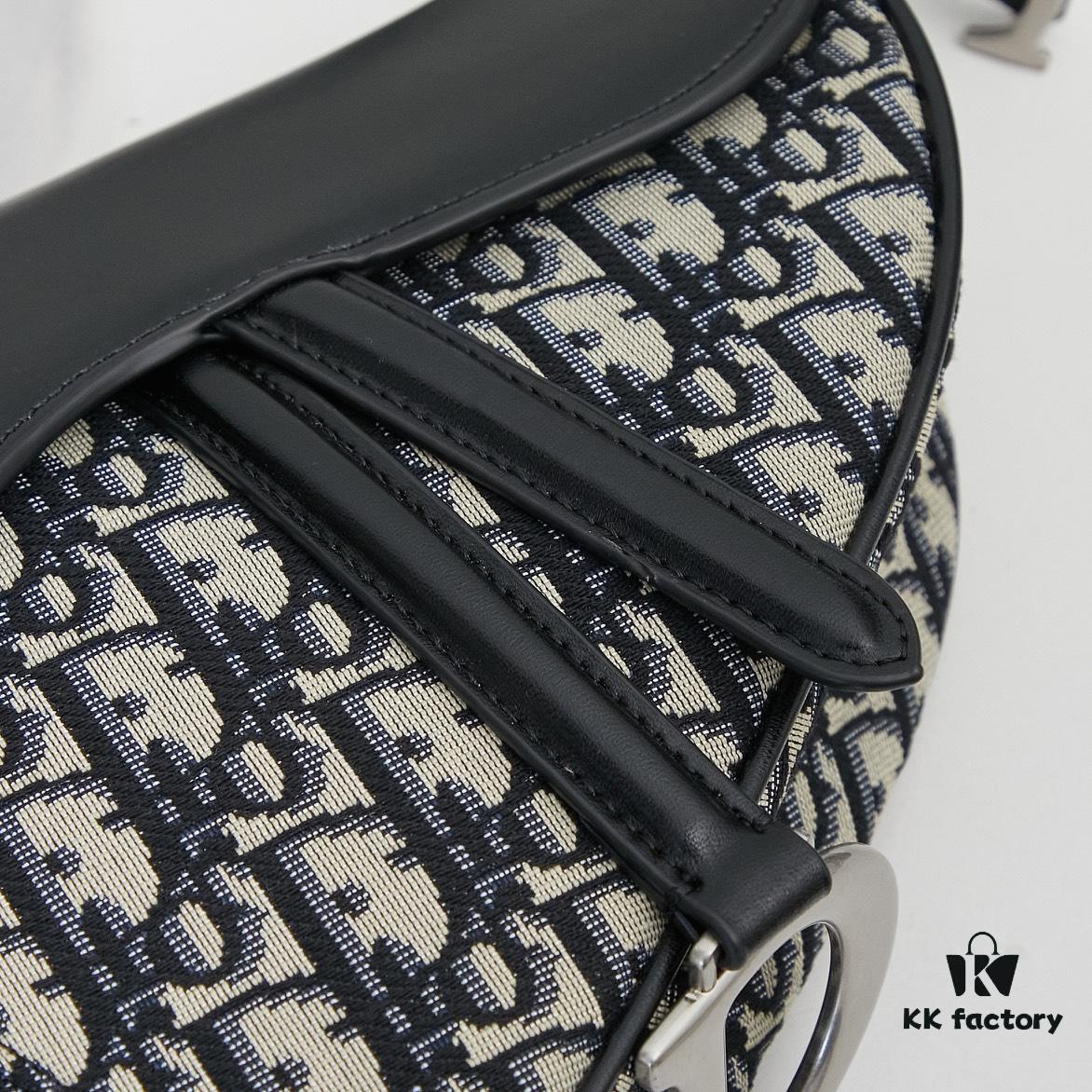 Large Black Dior Saddle Bag with Silver Buckle and Box