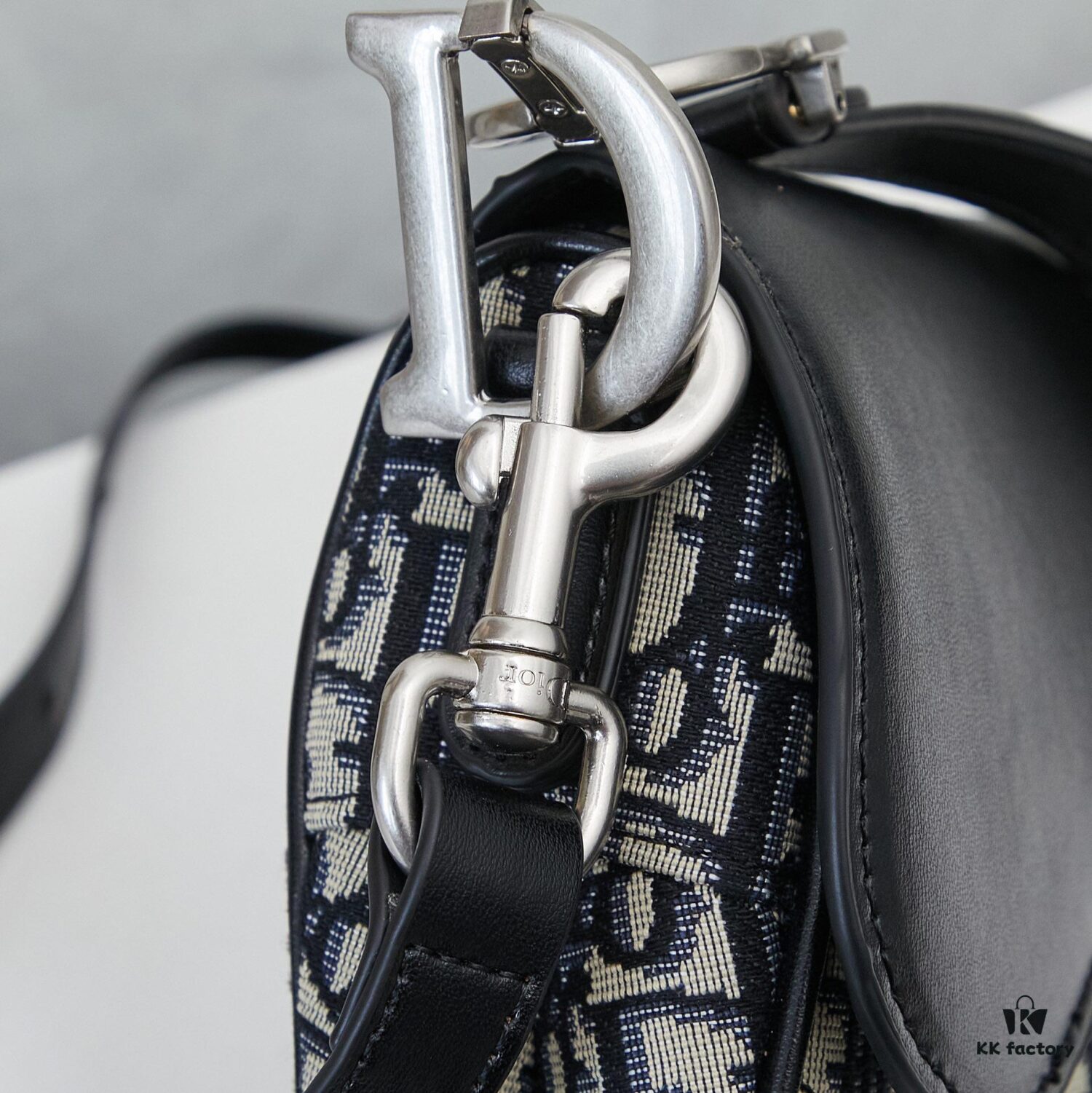 Large Black Dior Saddle Bag with Silver Buckle and Box