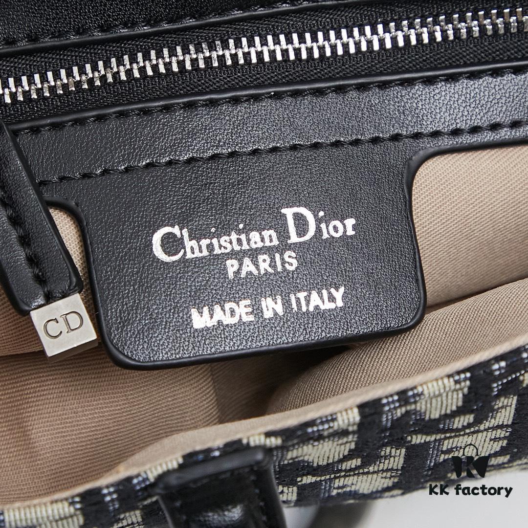 Large Black Dior Saddle Bag with Silver Buckle and Box