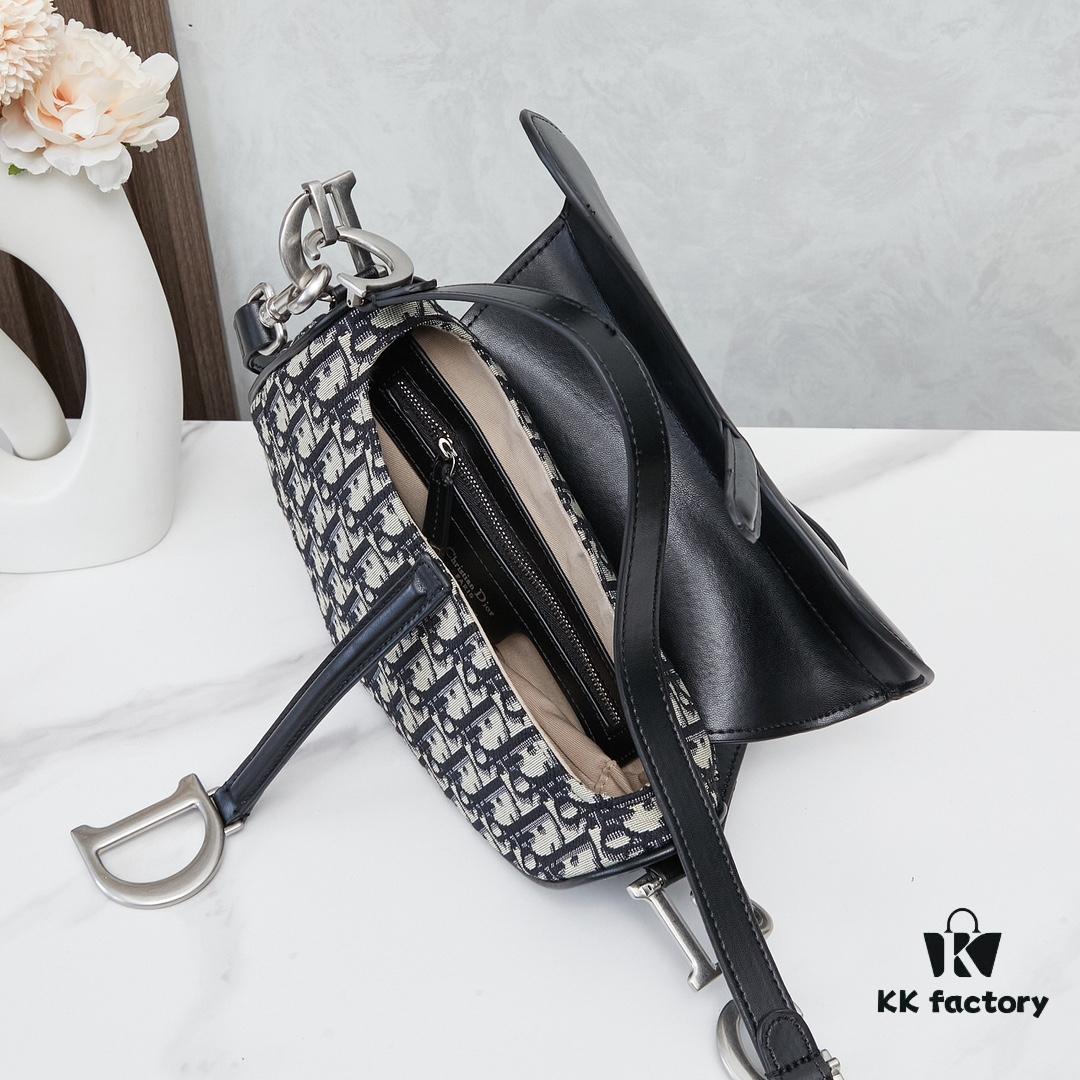 Large Black Dior Saddle Bag with Silver Buckle and Box