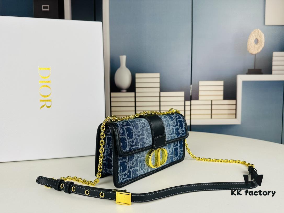 693096596e68136f4d9aa401 Small 30 Montaigne East-West Chain Bag in Denim Dior Oblique Jacquard