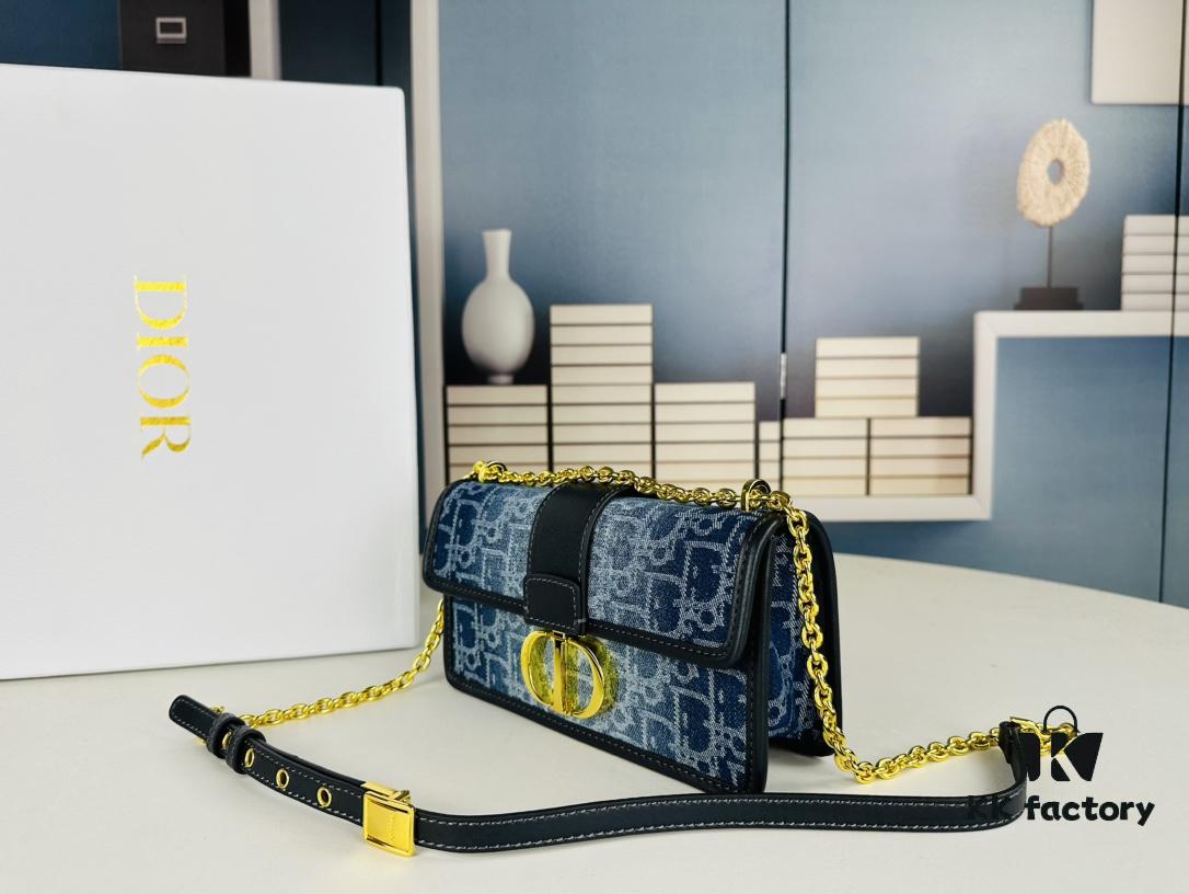 693096596e68136f4d9aa402 Small 30 Montaigne East-West Chain Bag in Denim Dior Oblique Jacquard