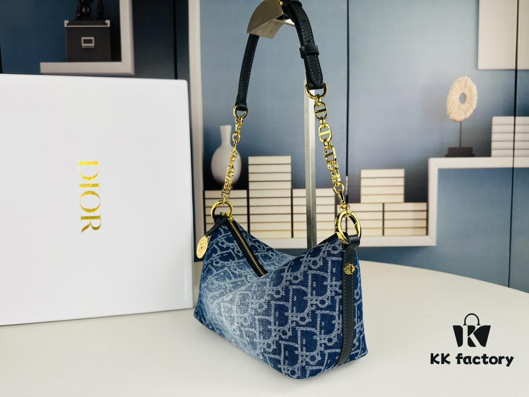 693096646e68136f4d9aa41b Diorstar Hobo Chain Bag in Blue Denim Dior Oblique Jacquard