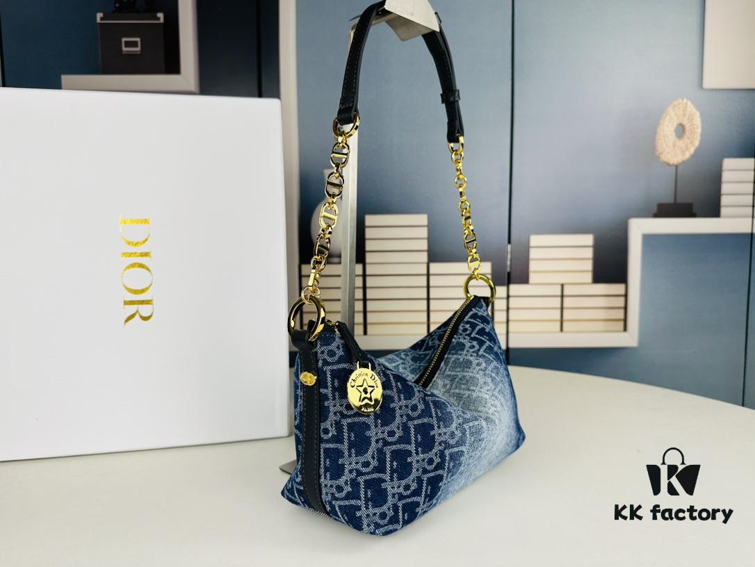 693096646e68136f4d9aa41d Diorstar Hobo Chain Bag in Blue Denim Dior Oblique Jacquard