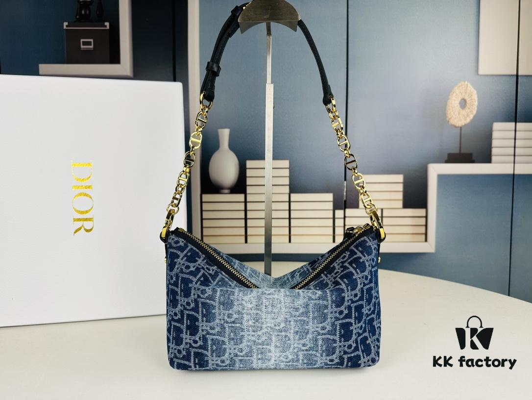 693096656e68136f4d9aa41e Diorstar Hobo Chain Bag in Blue Denim Dior Oblique Jacquard