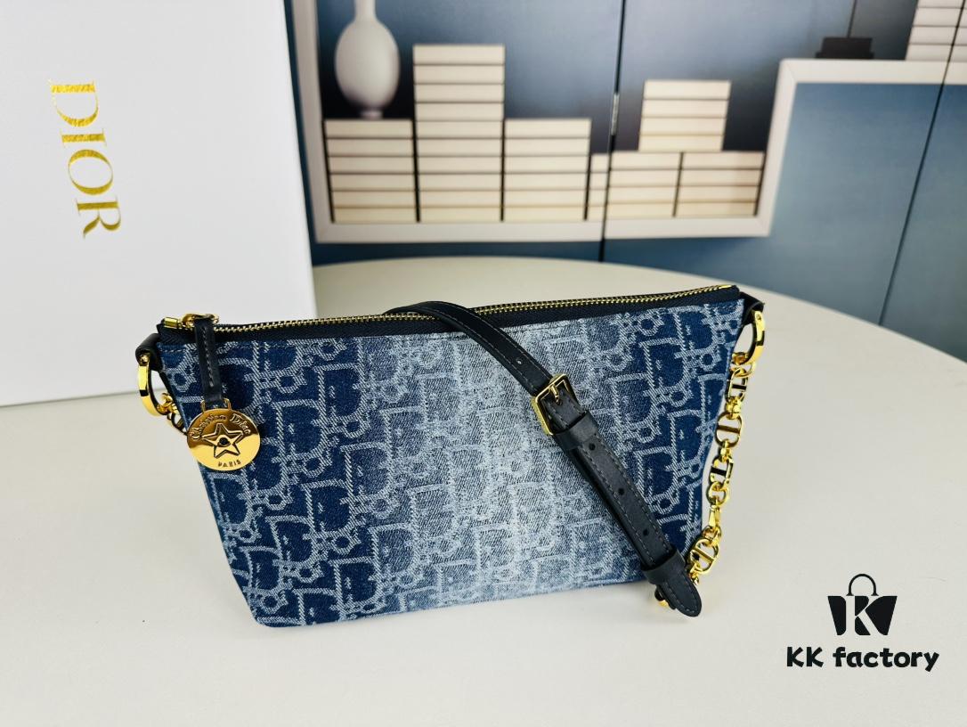 693096656e68136f4d9aa41f Diorstar Hobo Chain Bag in Blue Denim Dior Oblique Jacquard