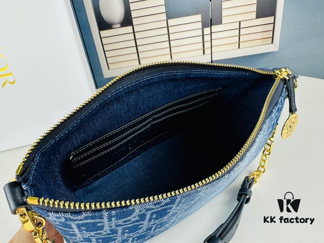 693096676e68136f4d9aa423 Diorstar Hobo Chain Bag in Blue Denim Dior Oblique Jacquard