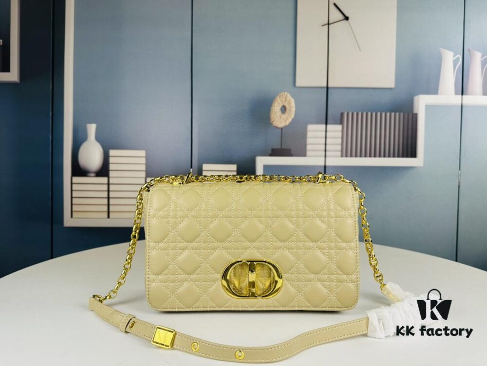 693096866e68136f4d9aa46b Large DIOR Caro Handbag in Caramel Beige Calfskin with Cannage Stitching