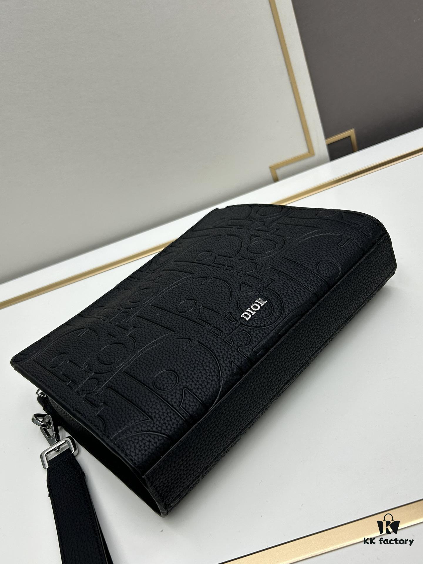 6930972b6e68136f4d9aa5f3 Dior Clutch with Box ||| This clutch is a signature piece from Dior, crafted meticulously from cowhide leather and inspired by the Dior archives. It features a prominent Dior logo on the front for elevated sophistication.