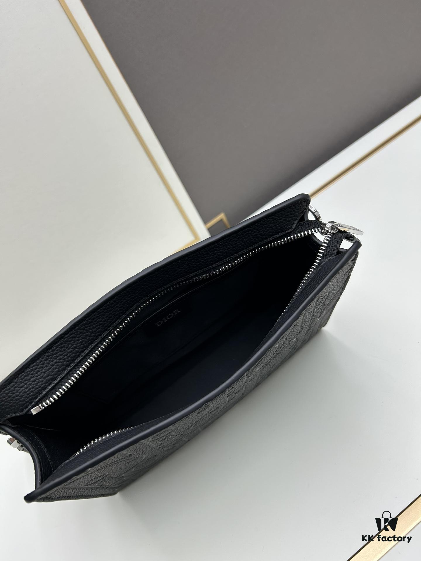 6930972d6e68136f4d9aa5f6 Dior Clutch with Box ||| This clutch is a signature piece from Dior, crafted meticulously from cowhide leather and inspired by the Dior archives. It features a prominent Dior logo on the front for elevated sophistication.