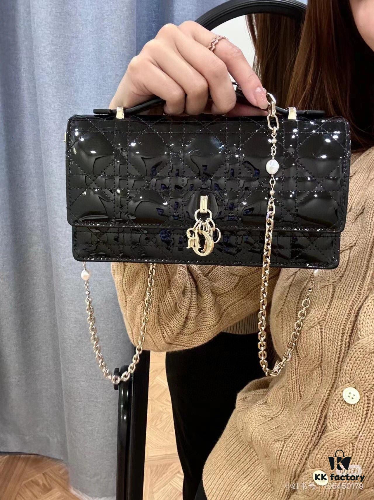 6930972f6e68136f4d9aa5fb Lacquered Lady Dior Pearl Clutch Bag with Box