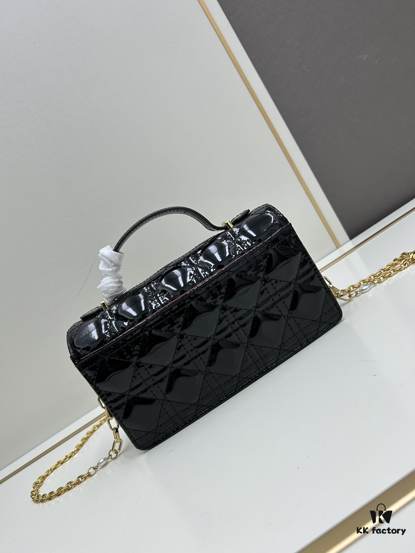 693097346e68136f4d9aa602 Lacquered Leather Lady Dior Pearl Clutch with Box