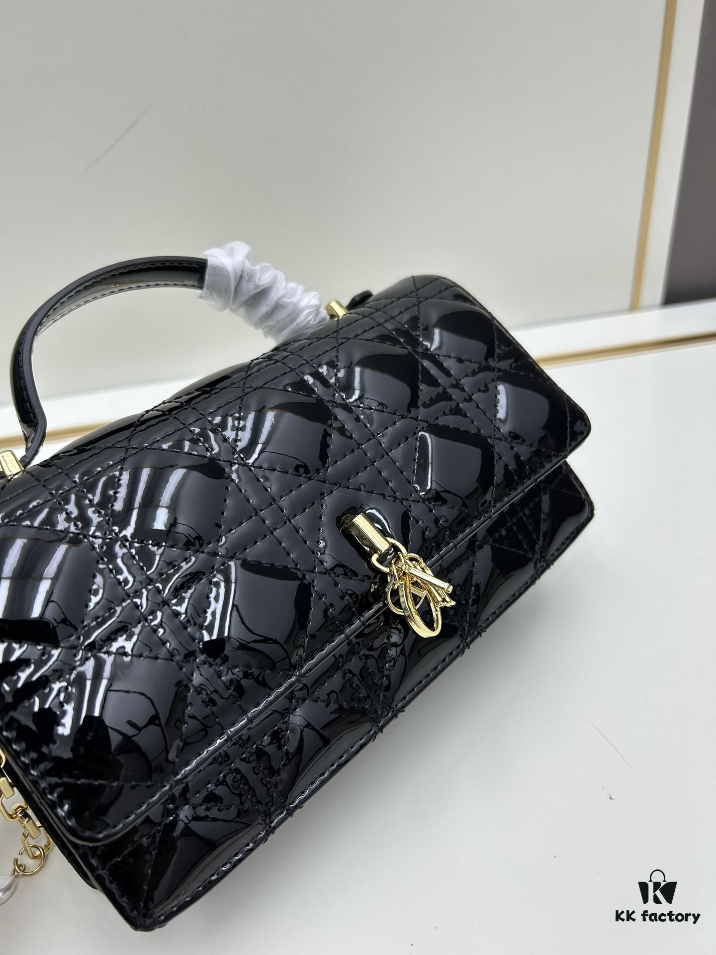 693097346e68136f4d9aa603 Lacquered Leather Lady Dior Pearl Clutch with Box
