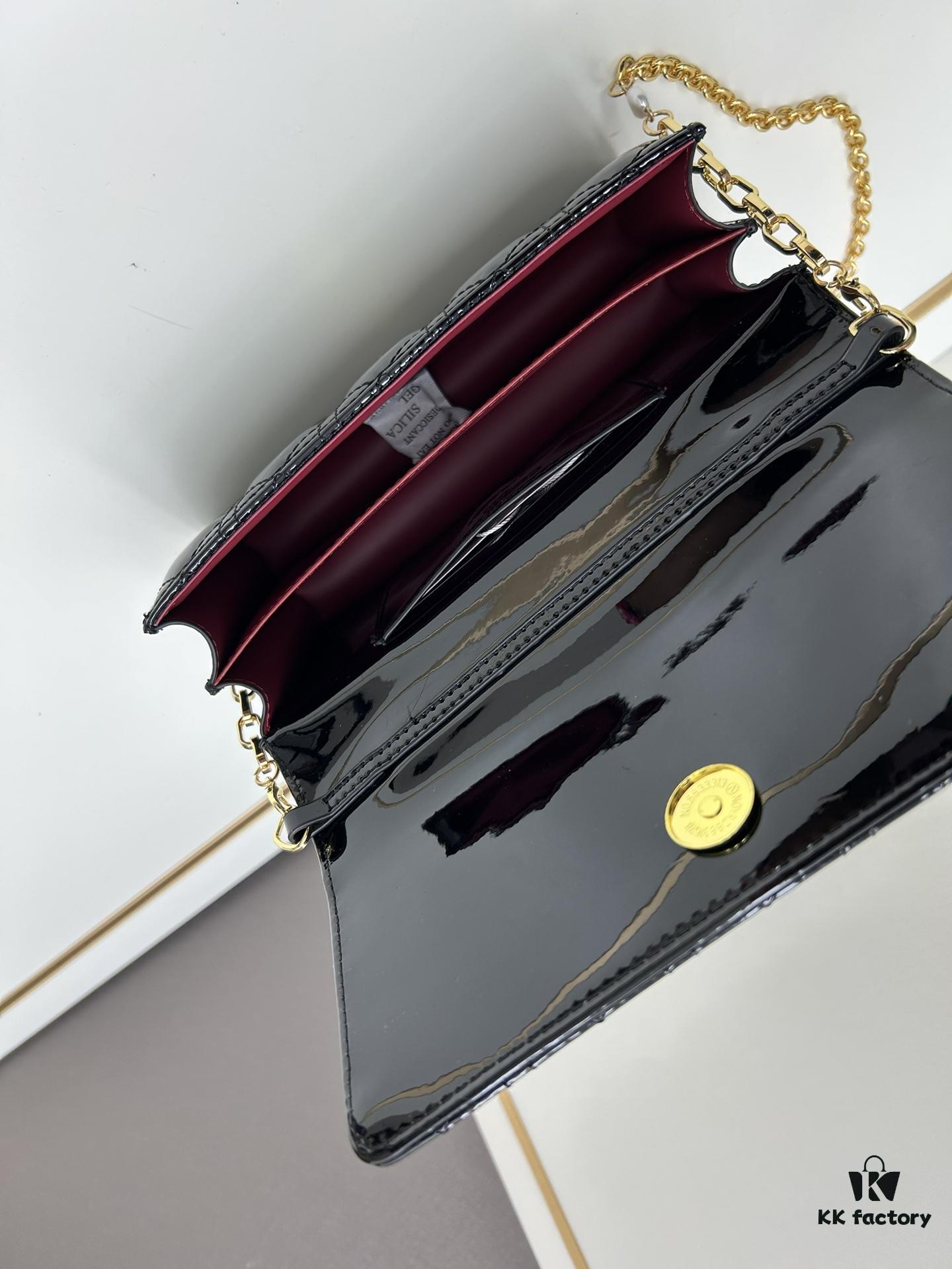 693097356e68136f4d9aa607 Lacquered Leather Lady Dior Pearl Clutch with Box