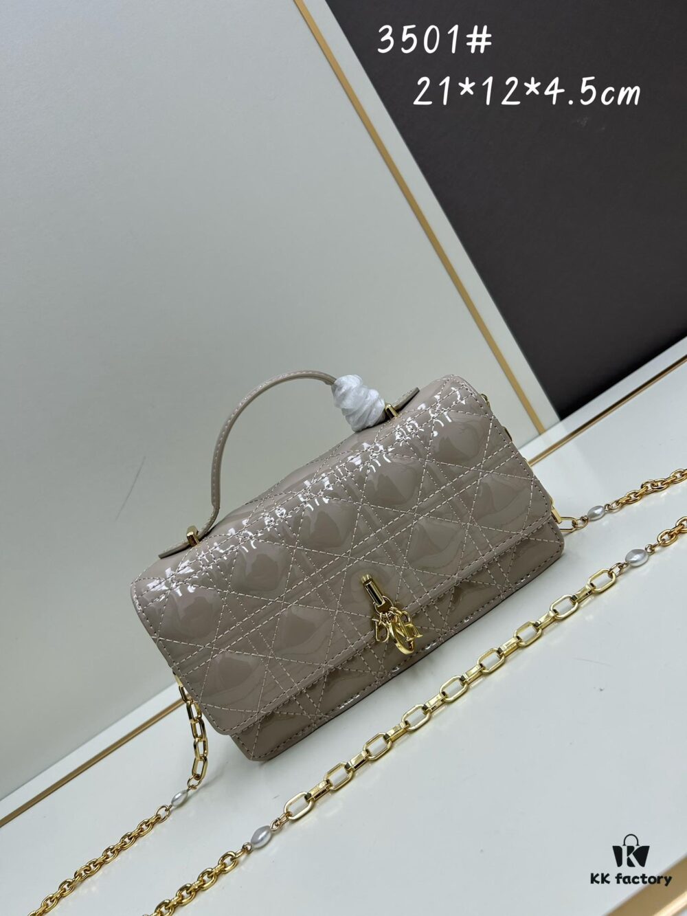 6930973a6e68136f4d9aa611 Lacquered Leather Lady Dior Pearl Clutch with Box