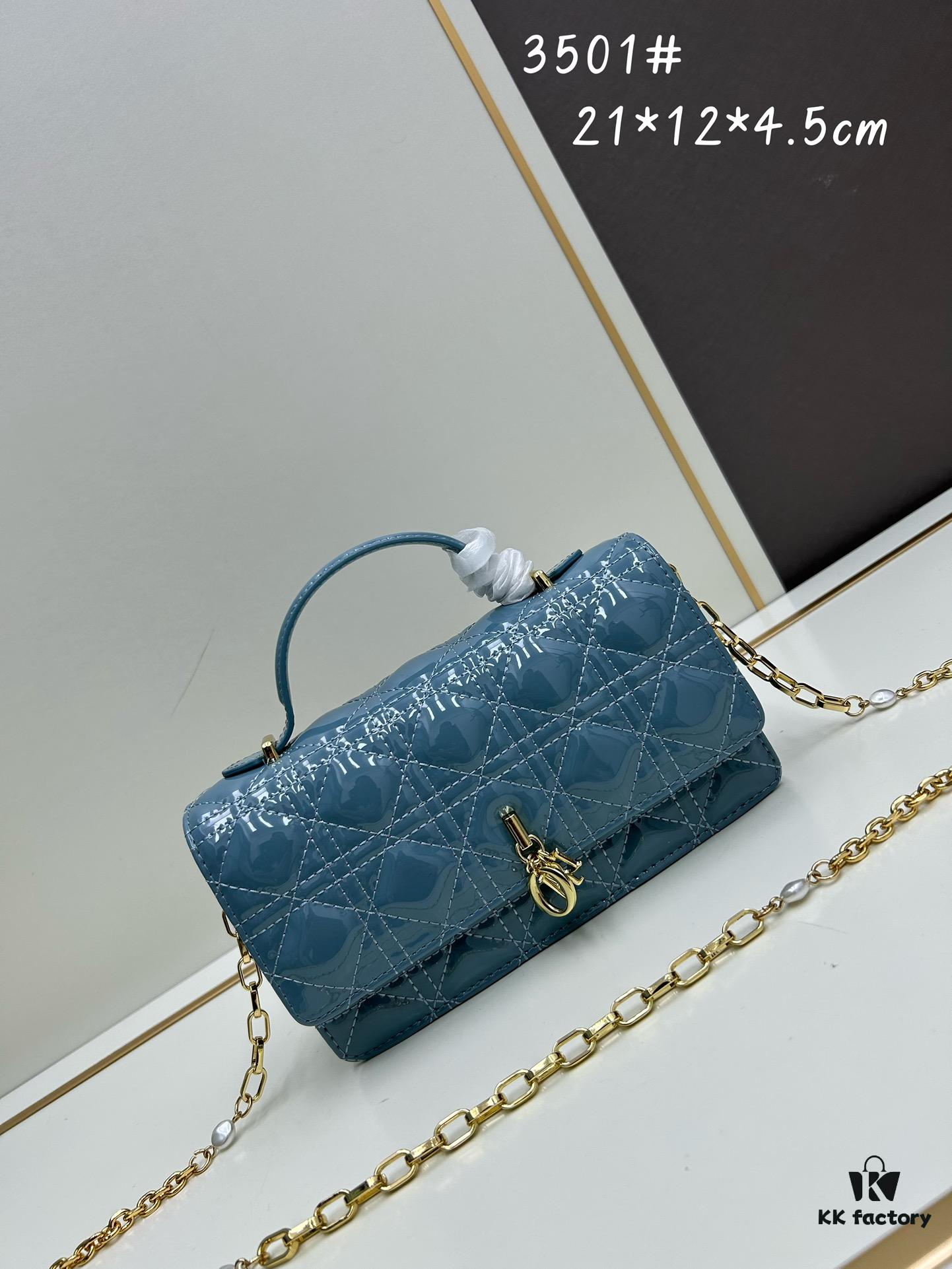 693097406e68136f4d9aa61a Lacquered Leather Lady Dior Pearl Clutch with Box