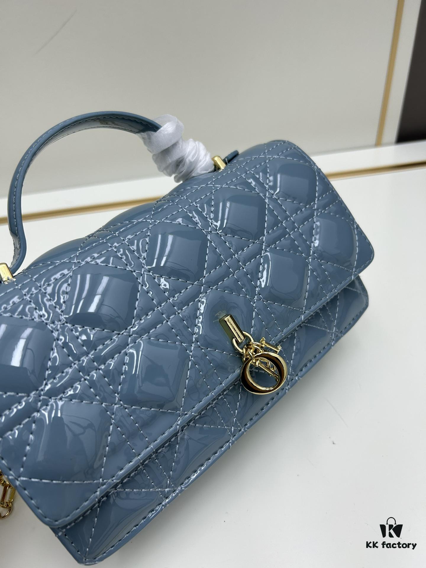 693097406e68136f4d9aa61b Lacquered Leather Lady Dior Pearl Clutch with Box