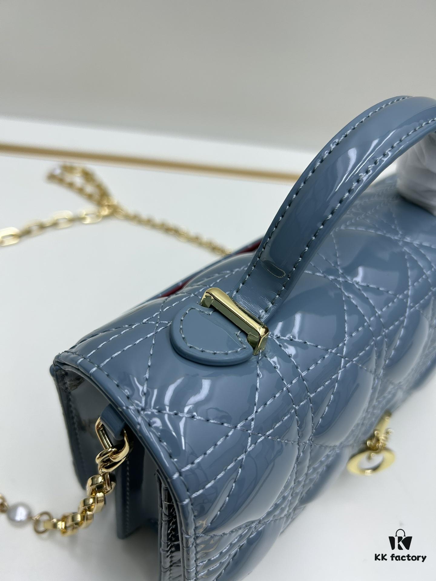 693097416e68136f4d9aa61d Lacquered Leather Lady Dior Pearl Clutch with Box
