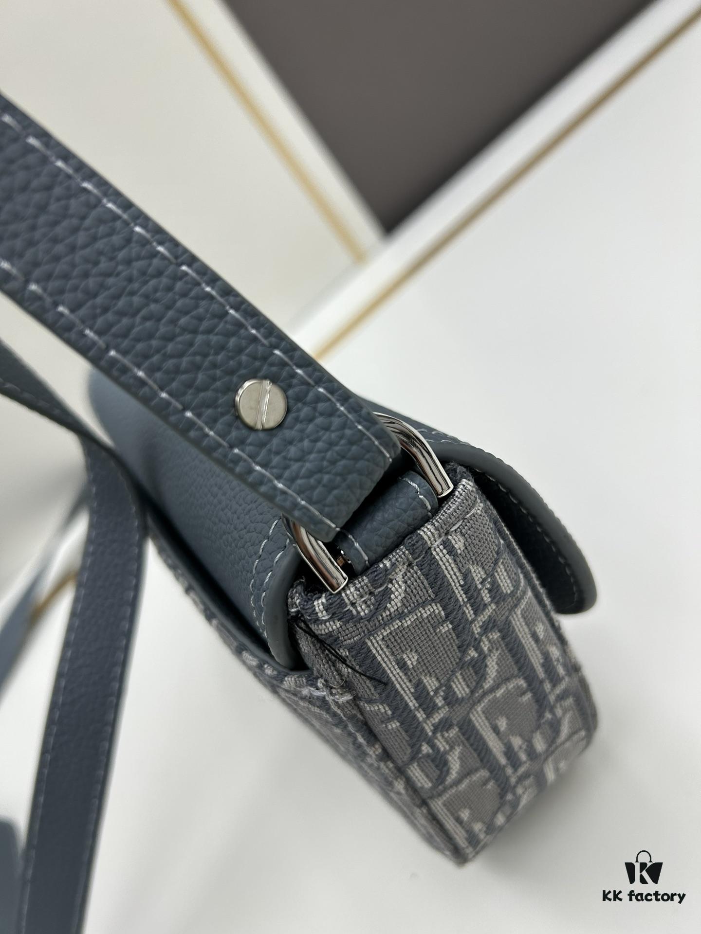 6930975c6e68136f4d9aa643 Dior Saddle Clutch with Shoulder Strap, Grainy Calfskin and Oblique Print, Black and Beige