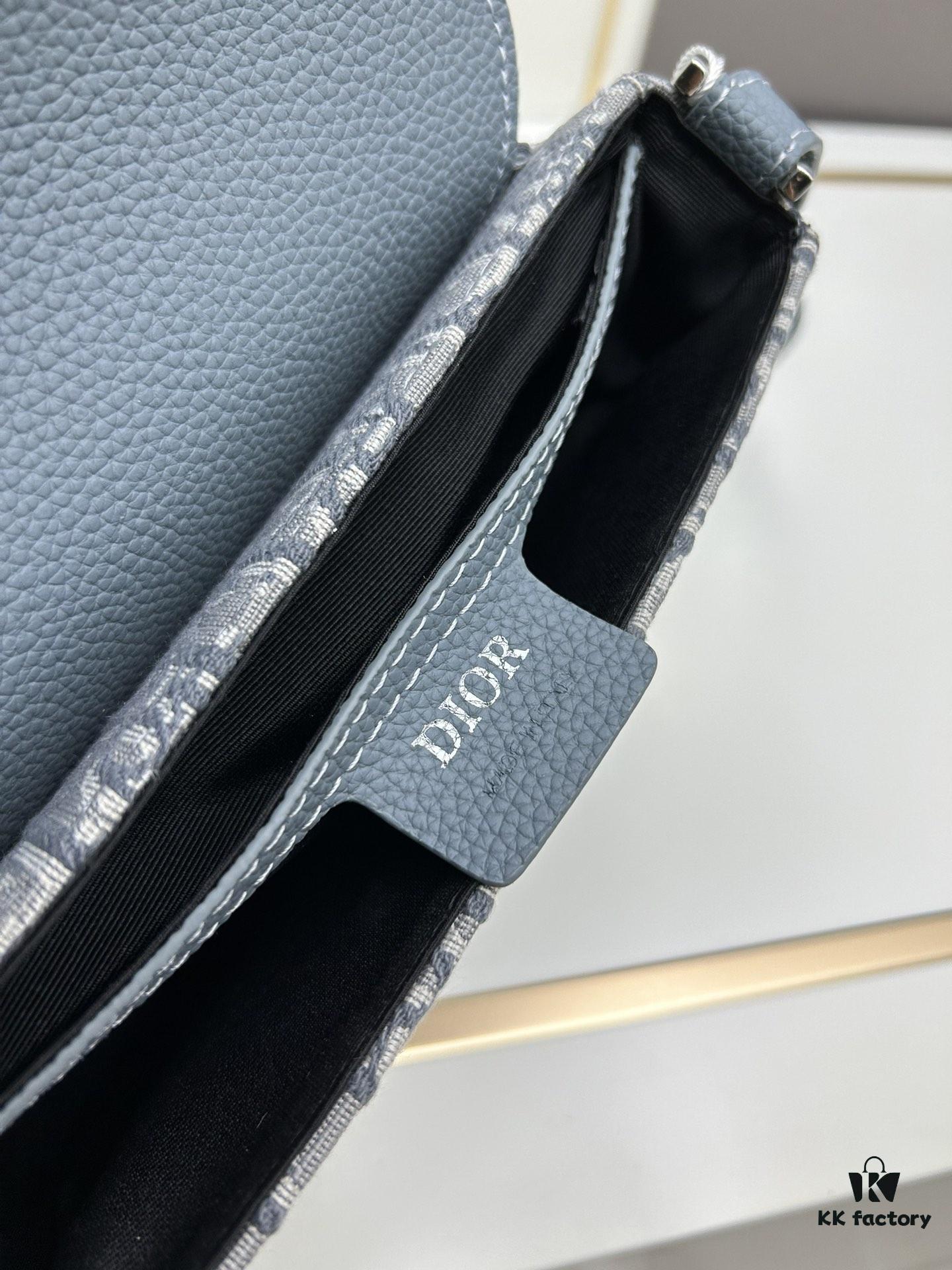6930975d6e68136f4d9aa644 Dior Saddle Clutch with Shoulder Strap, Grainy Calfskin and Oblique Print, Black and Beige