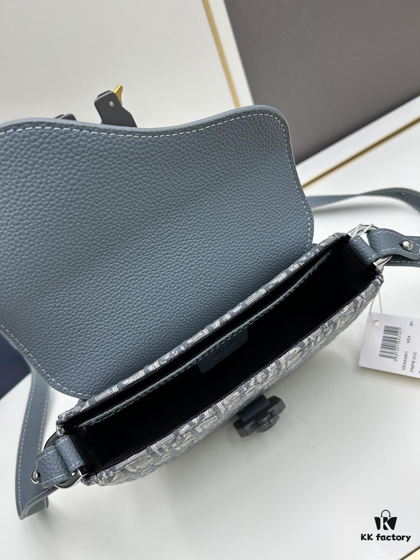 693097606e68136f4d9aa647 Dior Saddle Clutch with Shoulder Strap, Grainy Calfskin and Oblique Print, Black and Beige