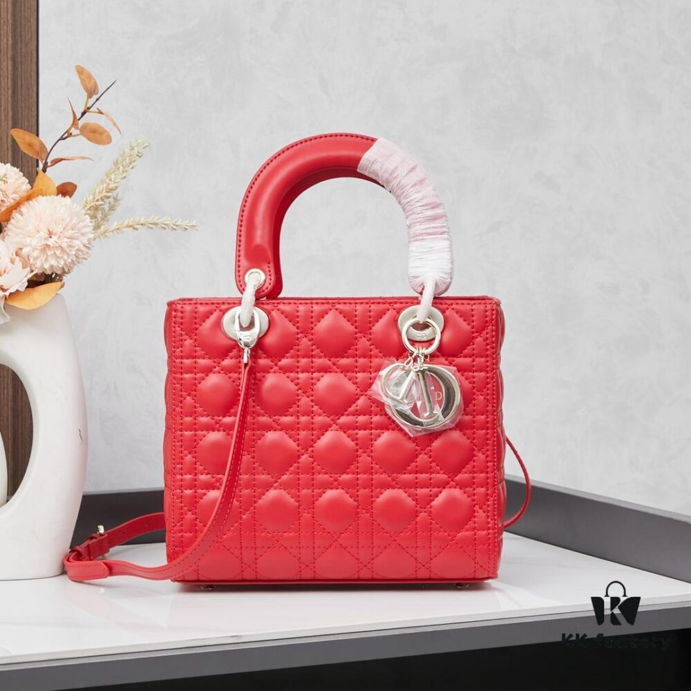693097666e68136f4d9aa64e Large Lady Dior Handbag with Silk Scarf, Quilted Cannage Pattern, Five Compartment Design