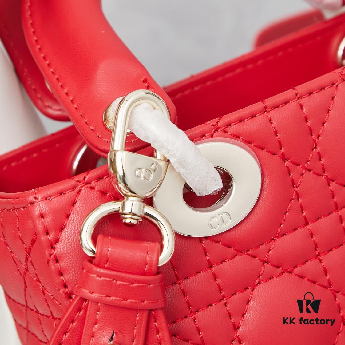 Medium Lady Dior Bag with Silk Scarf, Quilted Cannage Pattern, Top-Grade Imported Leather