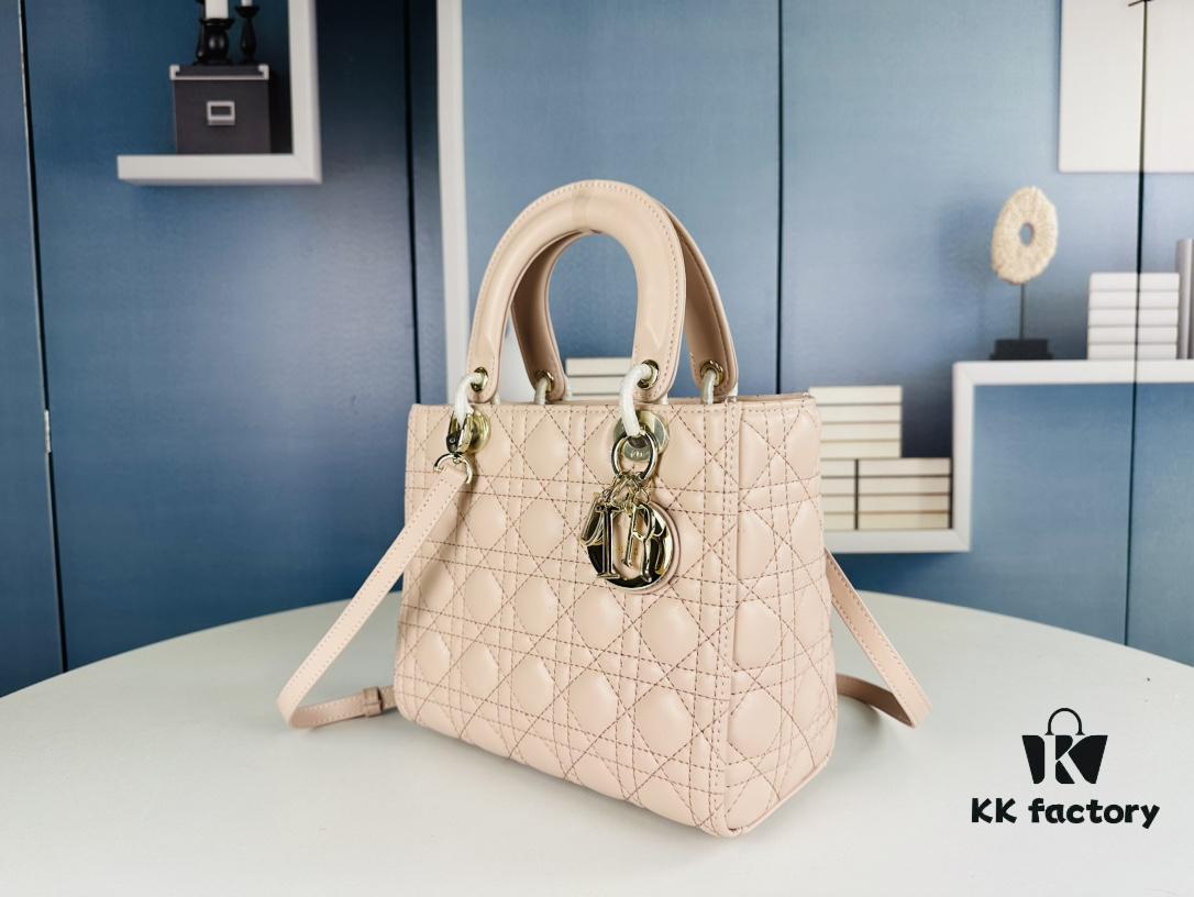 Large Lady Dior Bag with Silk Scarf, Quilted Cannage Pattern, Top-Grade Imported Leather