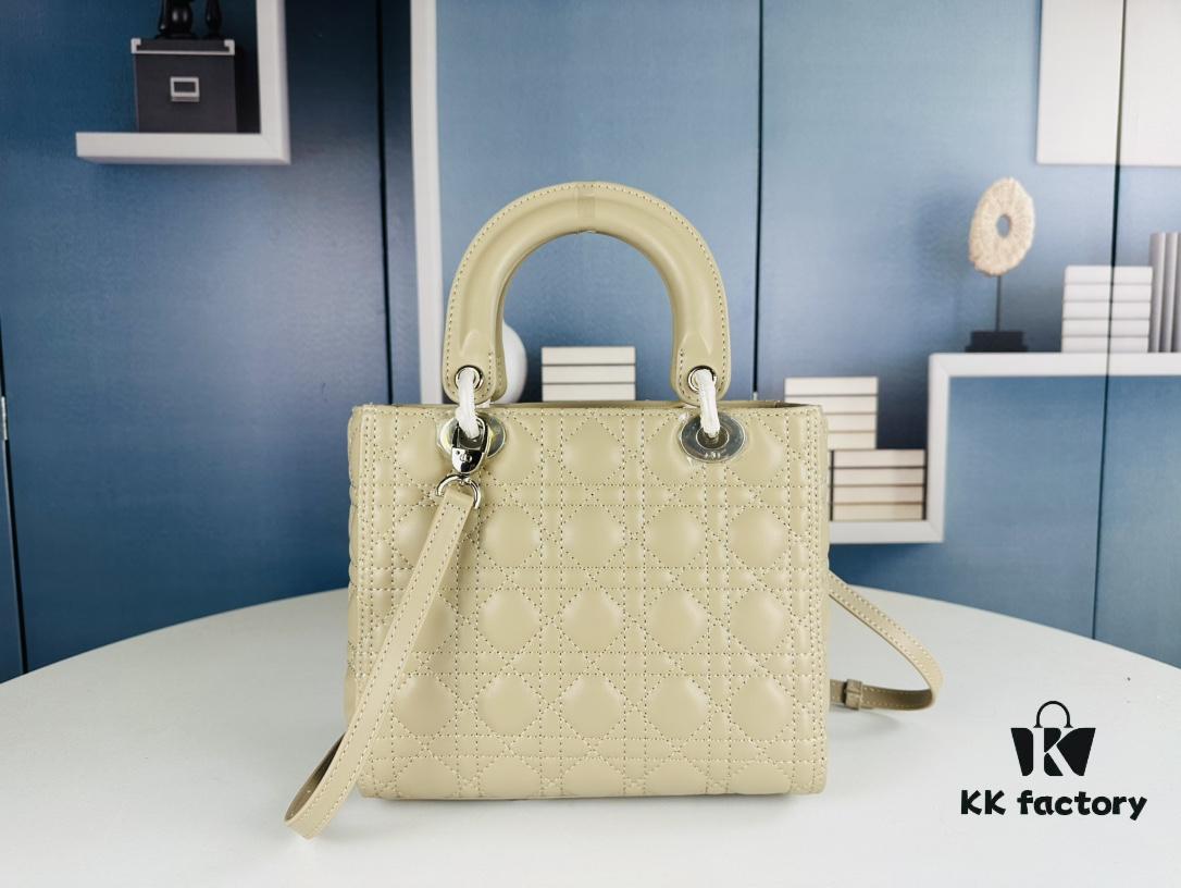 693097896e68136f4d9aa68b Large Lady Dior Handbag with Silk Scarf, Quilted Cannage Pattern, Five Compartment Design