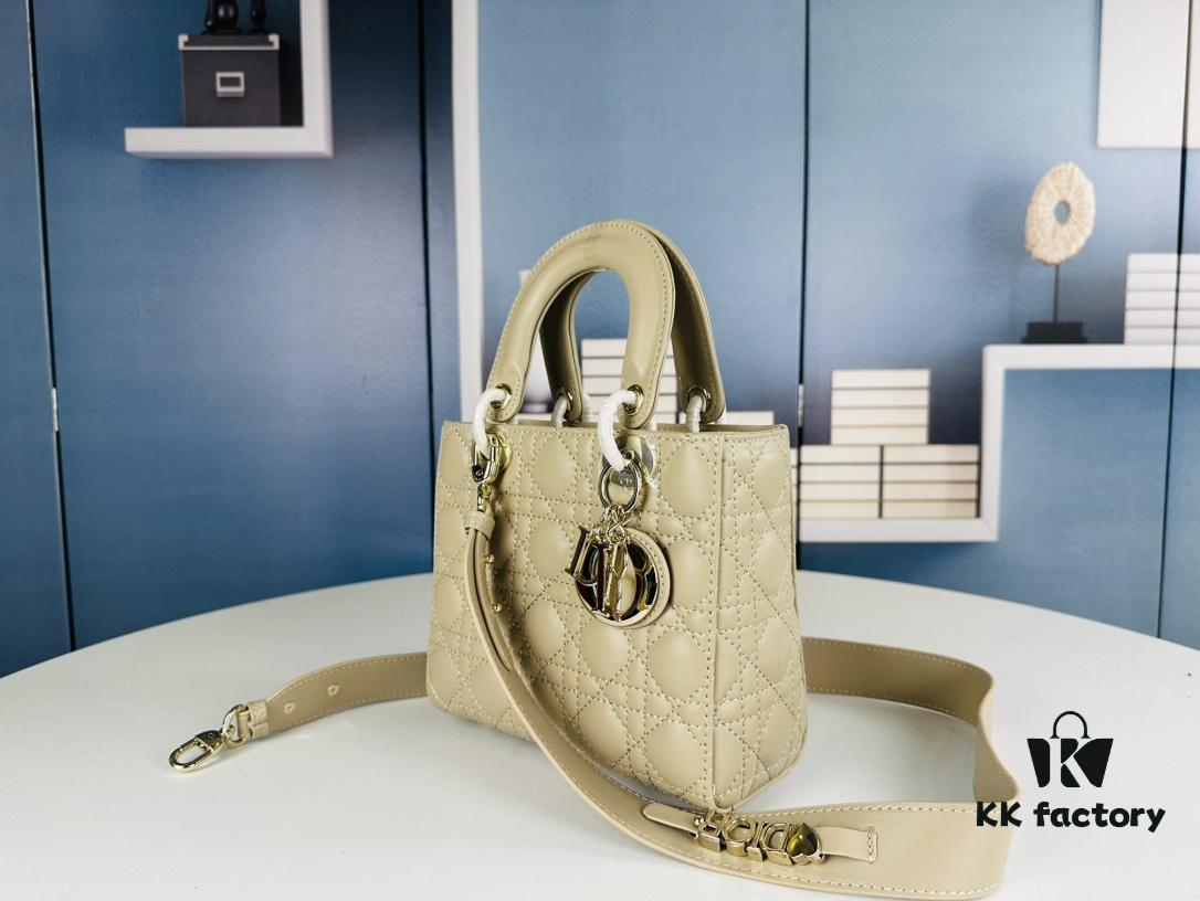 Medium Lady Dior Bag with Silk Scarf, Cannage Quilting, Four Compartment Handbag