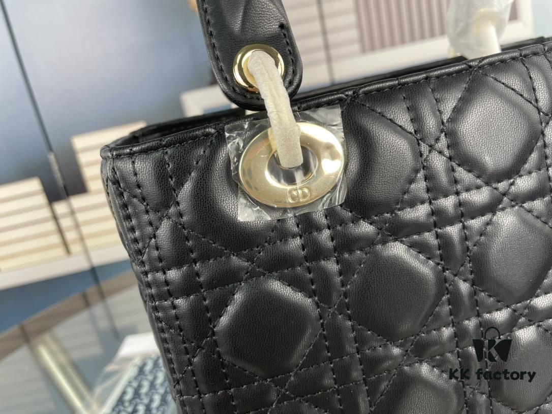 Large Lady Dior Handbag with Silk Scarf, Cannage Quilting, Five Compartment Design