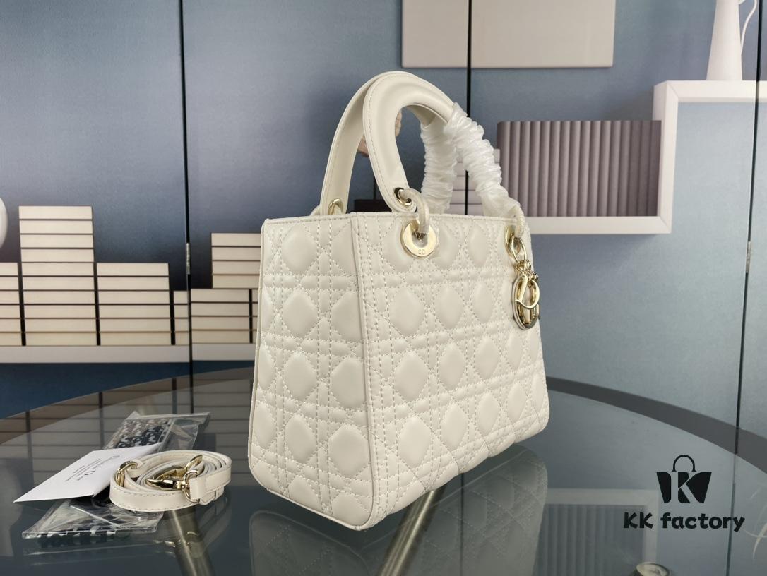 693097bc6e68136f4d9aa6f3 Large Lady Dior Handbag with Silk Scarf, Cannage Quilting, Top-Grade Imported Leather, Five Compartment Design