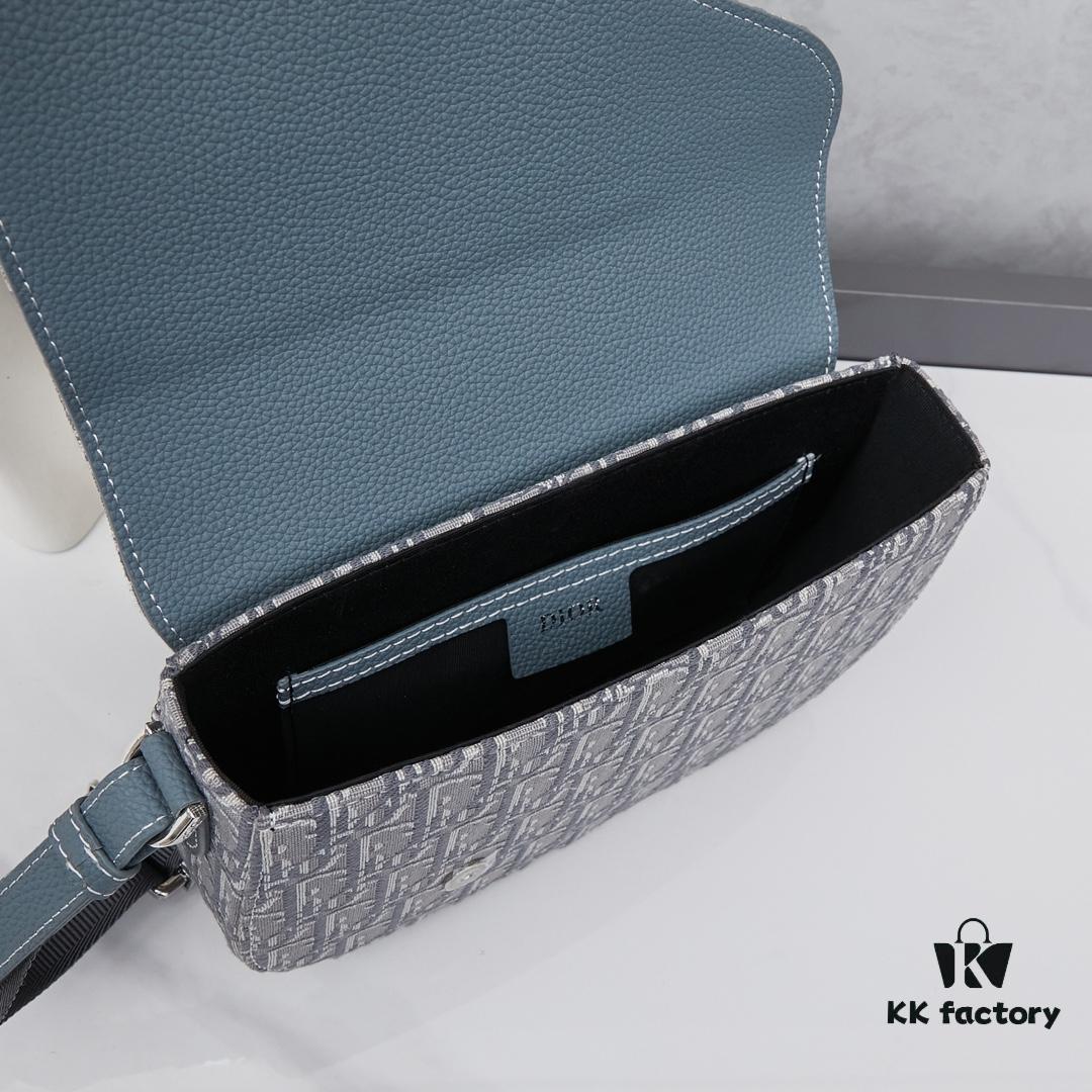 693098116e68136f4d9aa7a0 Saddle Messenger Bag with Box (Beige and Black Oblique Print Fabric with Black Grained Calfskin Trim)