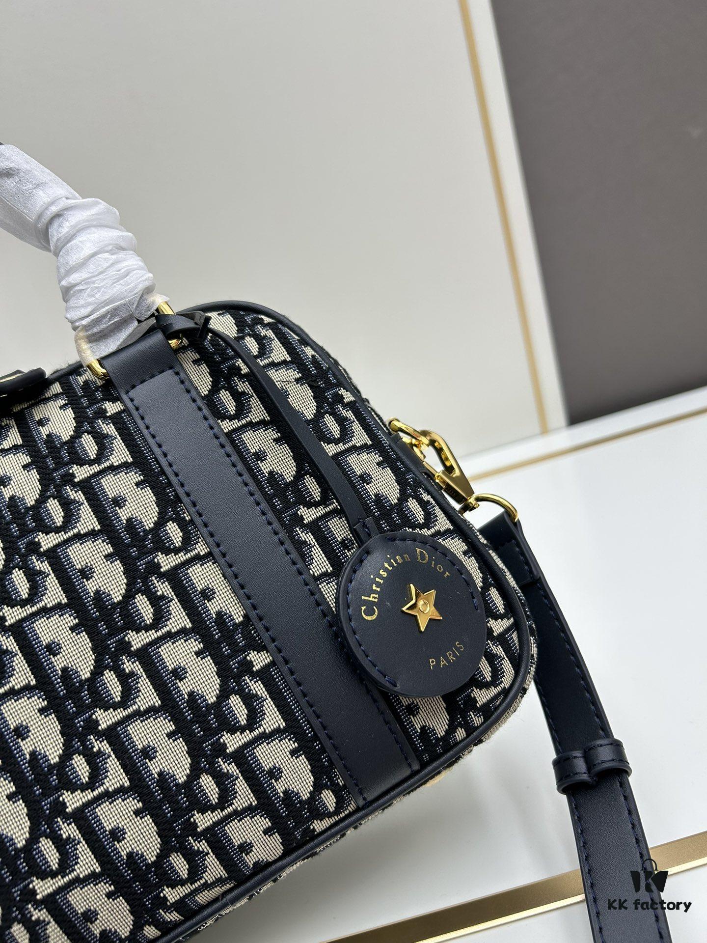 Small D-Vibe Bowling Bag in Blue Oblique Print
