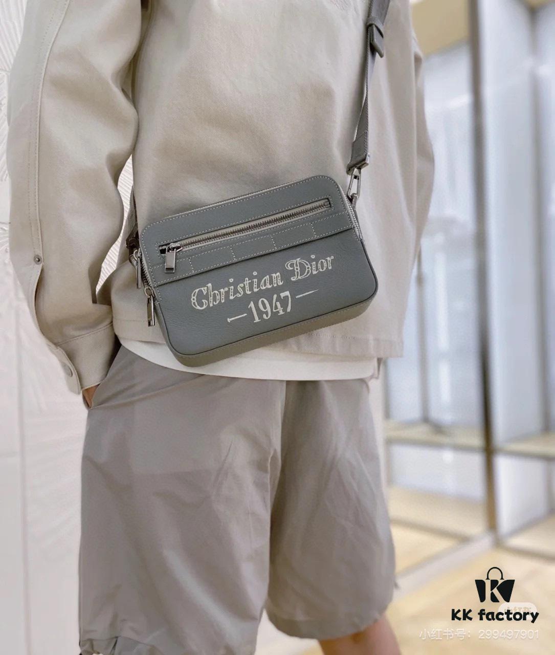 693098d76e68136f4d9aa920 Dior Gray Camera-Grained Calfskin Messenger Bag | Safari Style | Compact Design with Detachable Strap