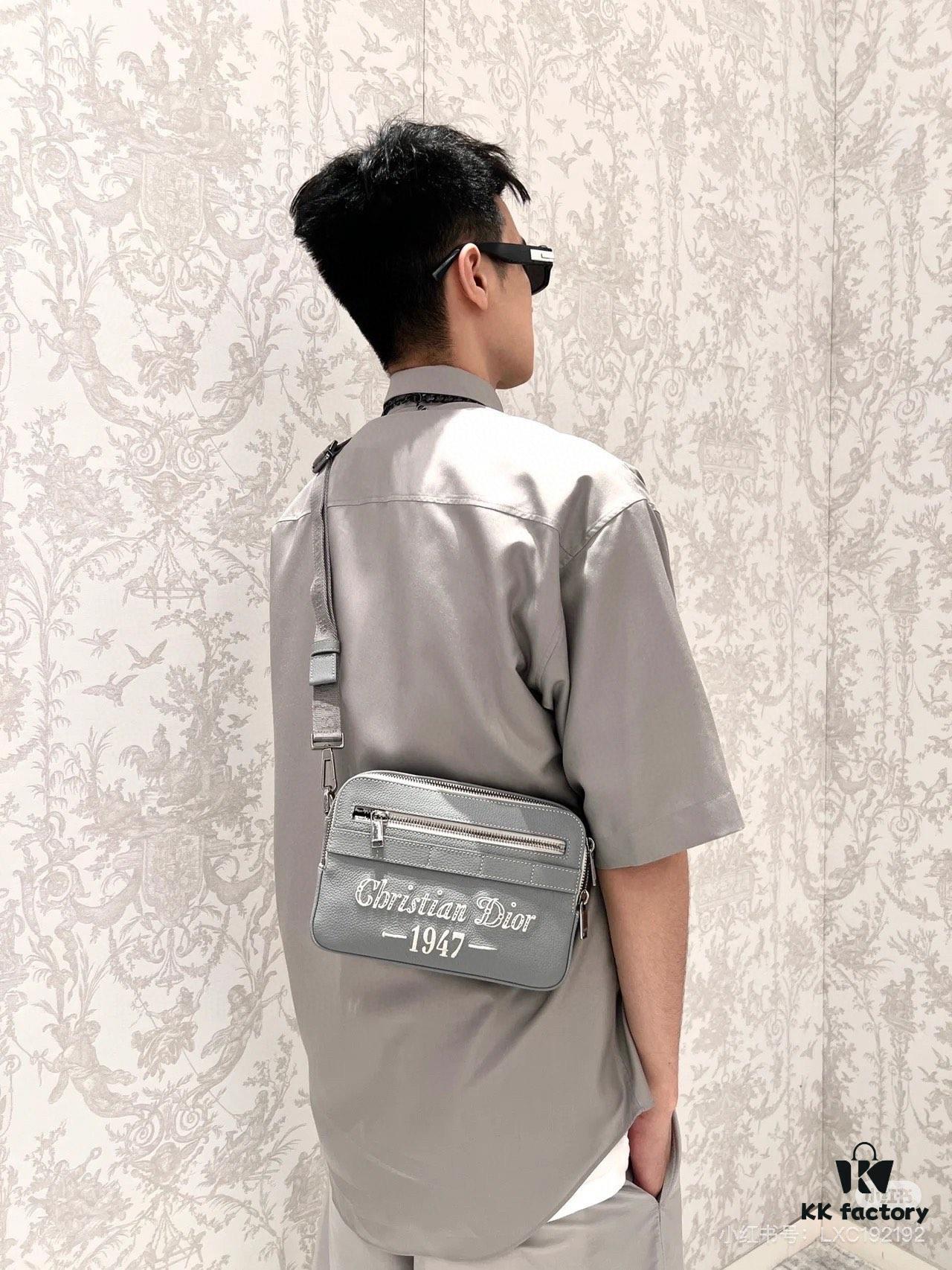 693098d76e68136f4d9aa923 Dior Gray Camera-Grained Calfskin Messenger Bag | Safari Style | Compact Design with Detachable Strap