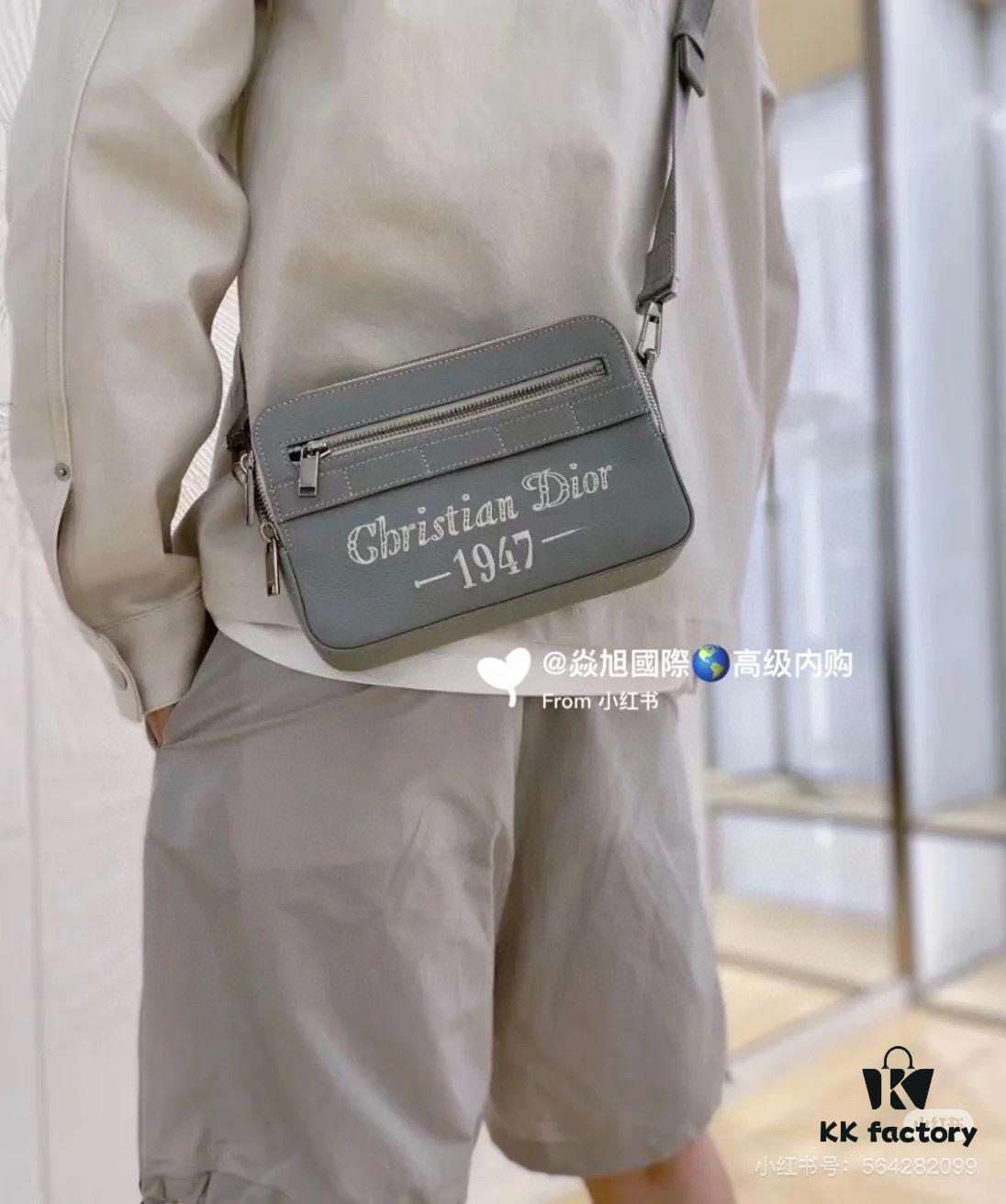 693098dc6e68136f4d9aa92a Dior Gray Camera-Grained Calfskin Messenger Bag | Safari Style | Compact Design with Detachable Strap