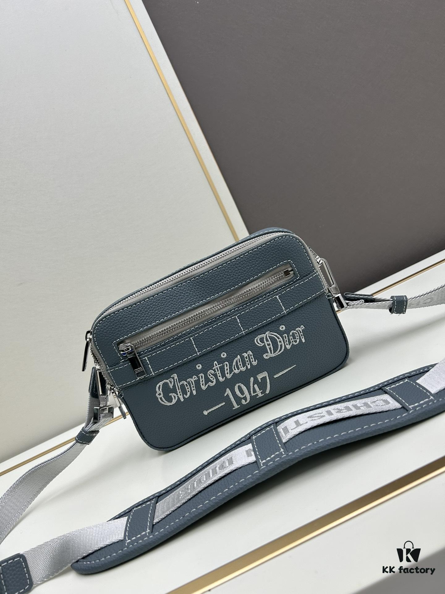 693098dd6e68136f4d9aa92c Dior Gray Camera-Grain Calfskin Messenger Bag | Safari Style | Compact Design with Detachable Strap