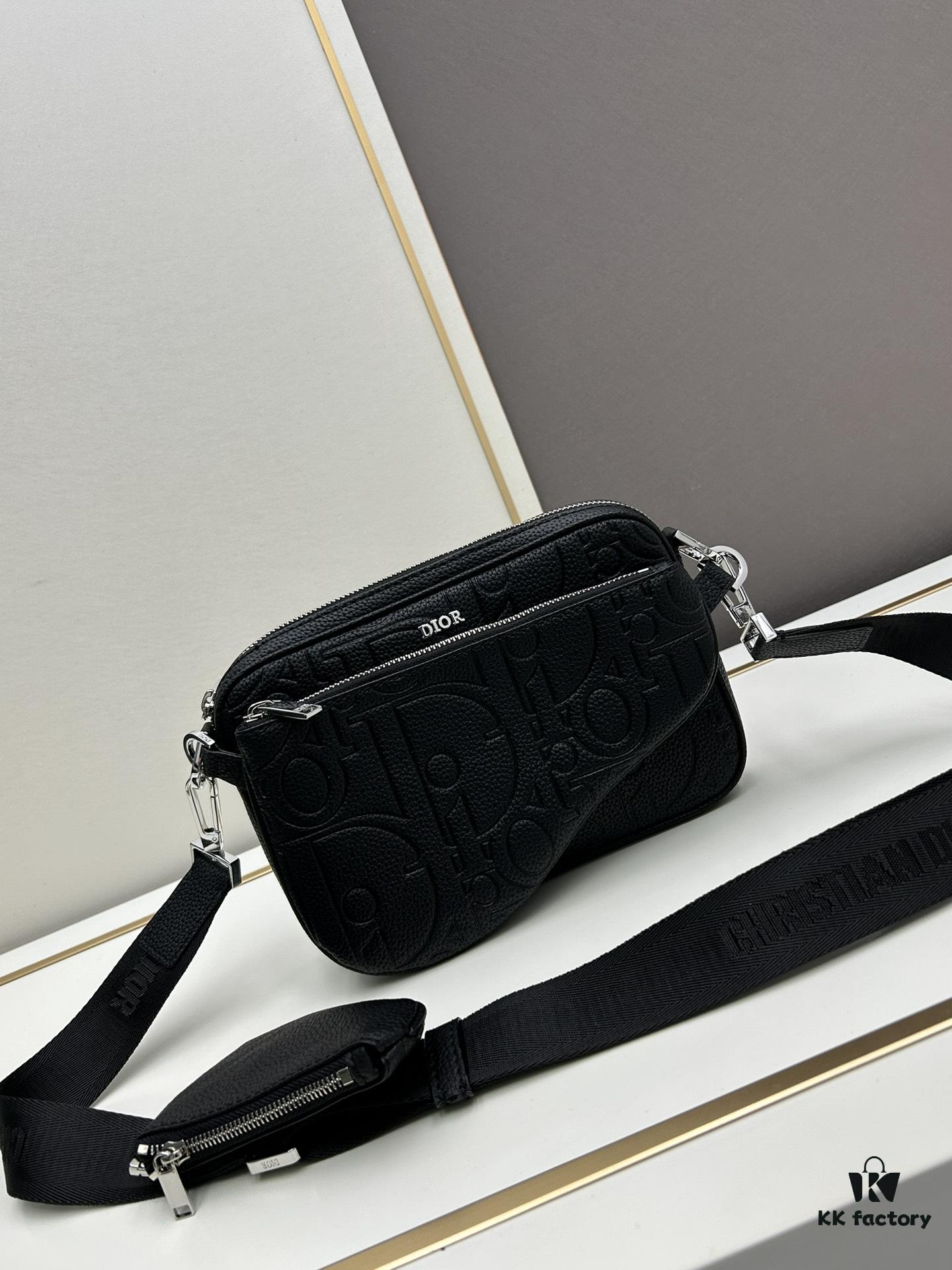 693098fa6e68136f4d9aa968 Saddle Three-Piece Bag Set in Black Oblique Embossed Fabric