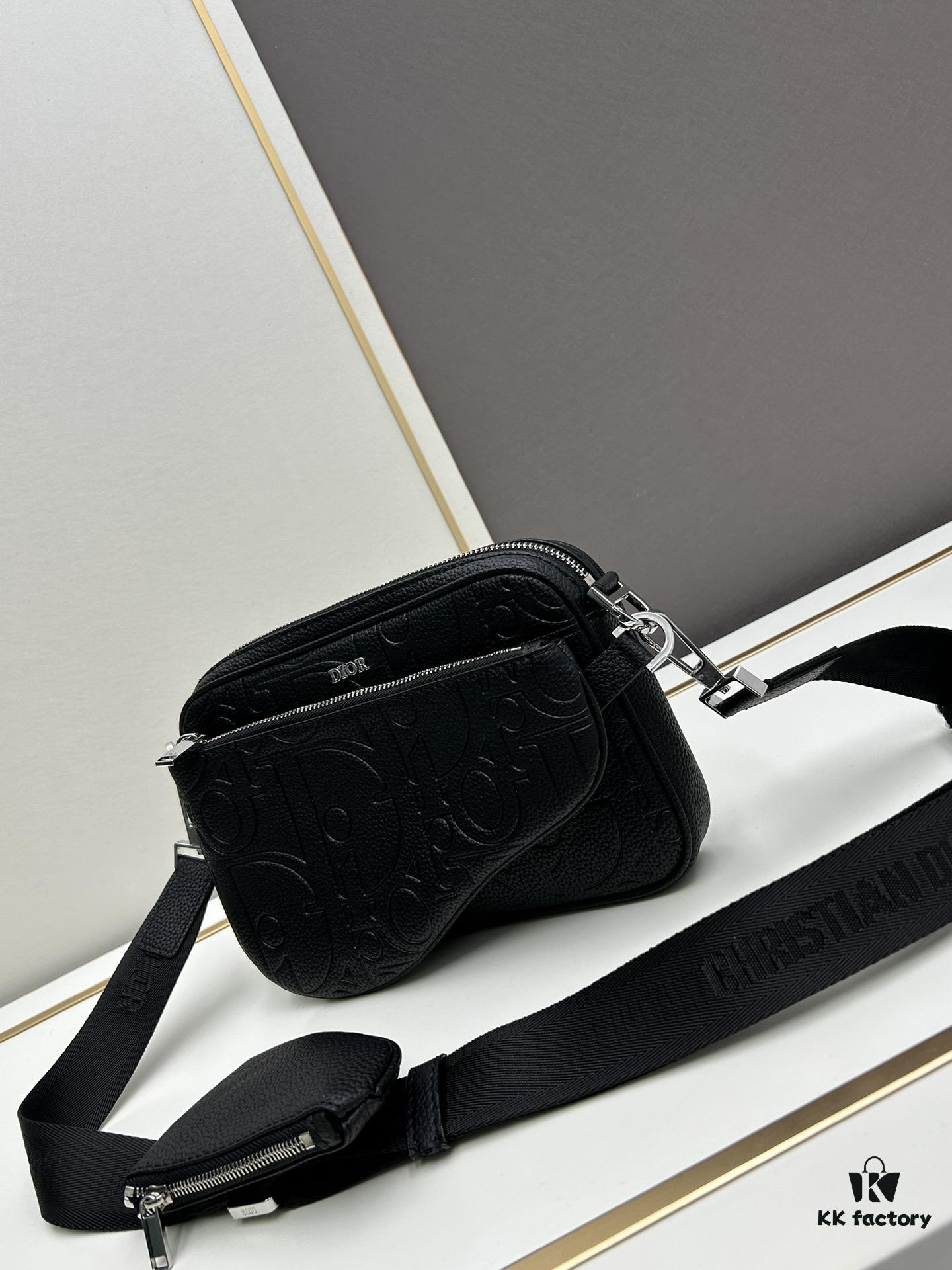693098fb6e68136f4d9aa96a Saddle Three-Piece Bag Set in Black Oblique Embossed Fabric