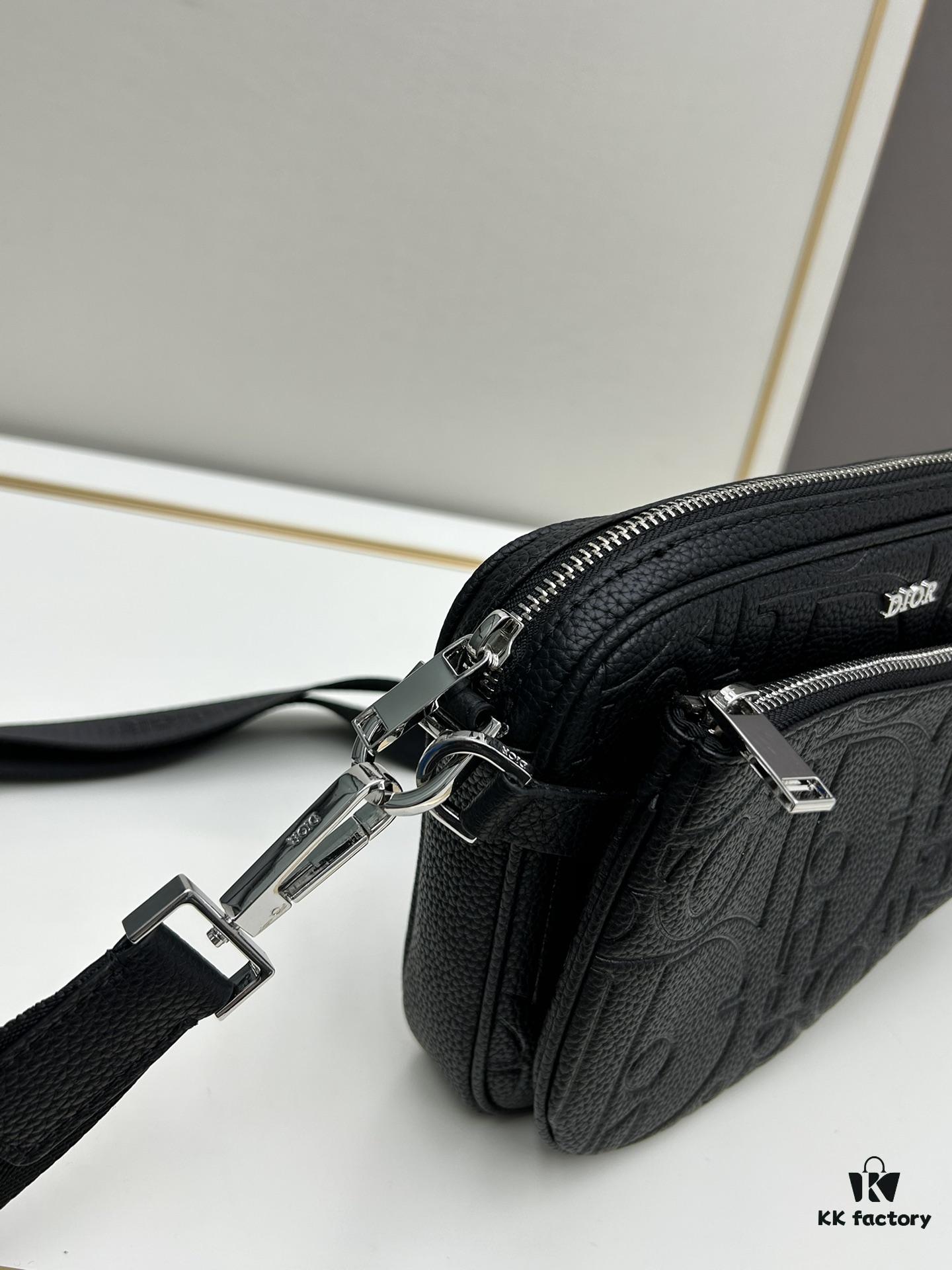 693098fc6e68136f4d9aa96e Saddle Three-Piece Bag Set in Black Oblique Embossed Fabric