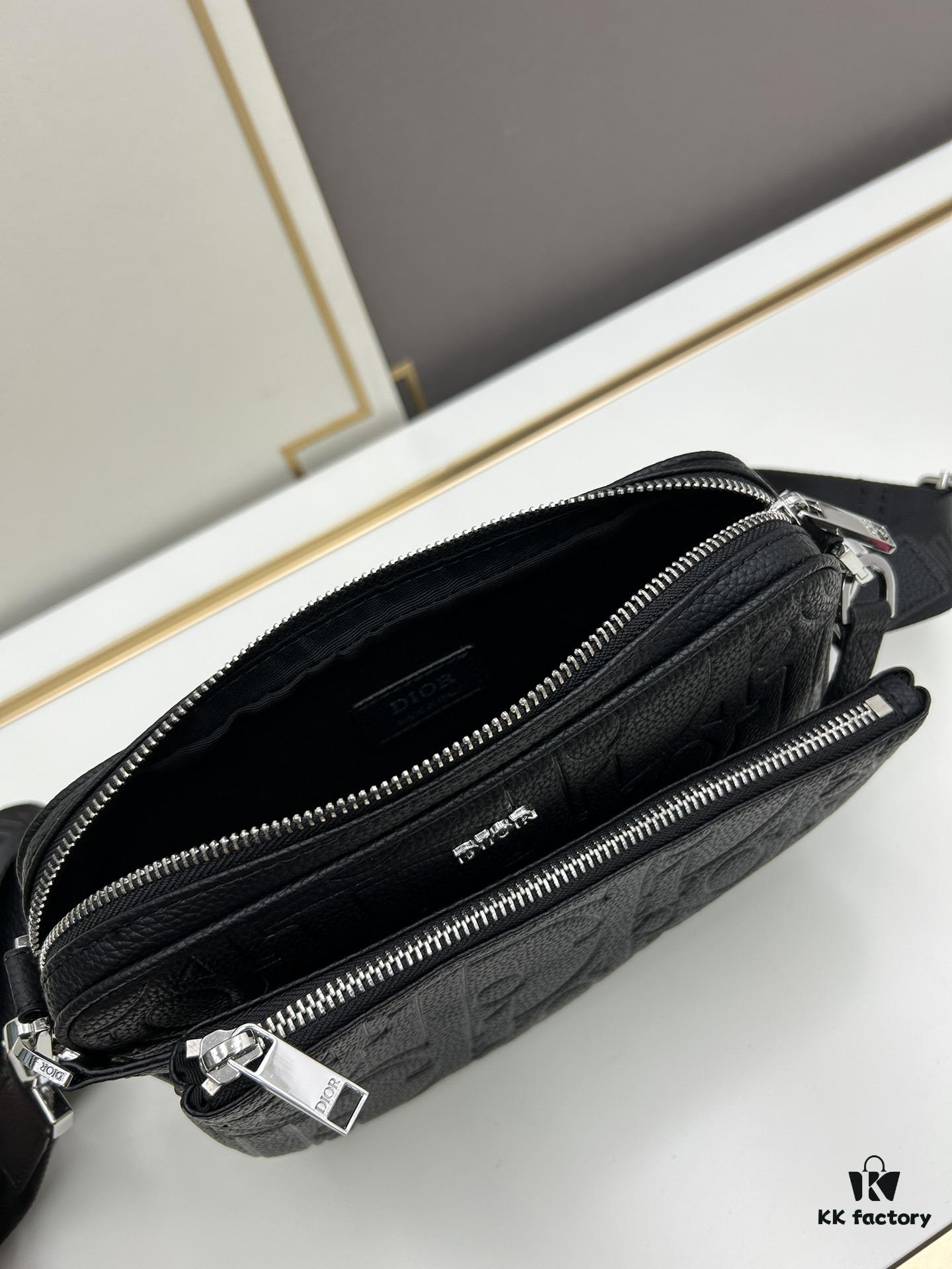 693098ff6e68136f4d9aa971 Saddle Three-Piece Bag Set in Black Oblique Embossed Fabric
