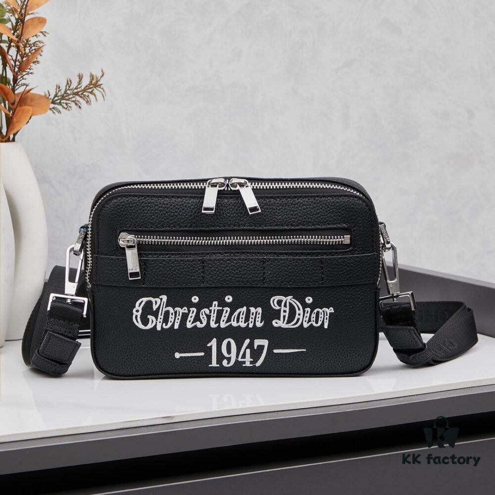 693099016e68136f4d9aa97a Dior Gray Camera-Grained Calfskin Messenger Bag | Safari Style | Compact Design with Detachable Strap