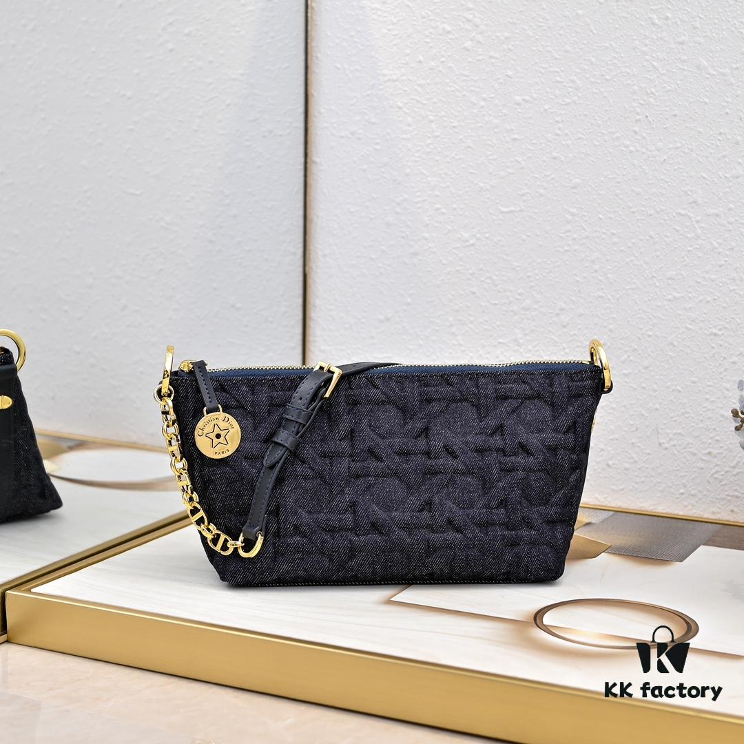 Embossed Diorstar Hobo Chain Bag