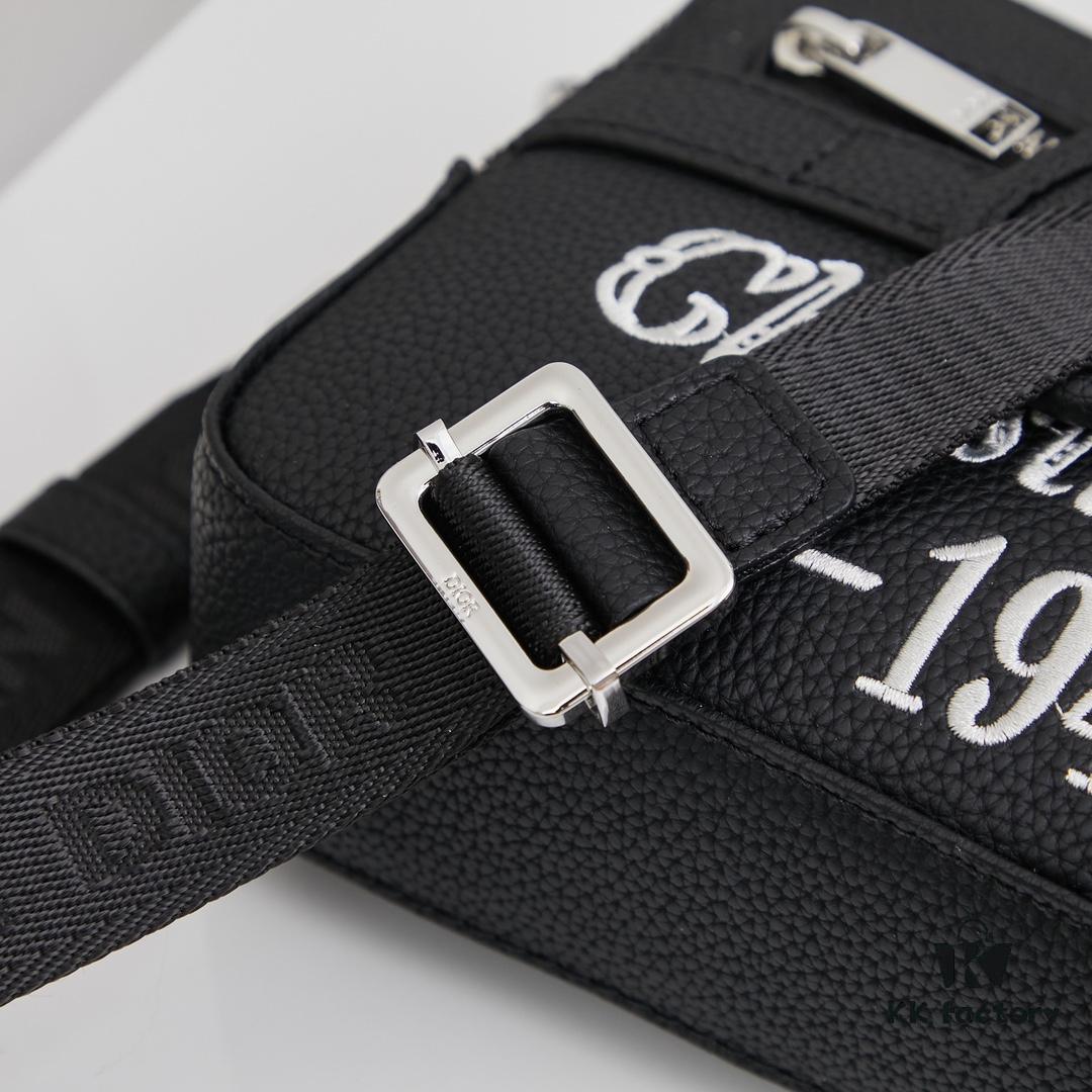 693099066e68136f4d9aa983 Dior Gray Camera-Grained Calfskin Messenger Bag | Safari Style | Compact Design with Detachable Strap