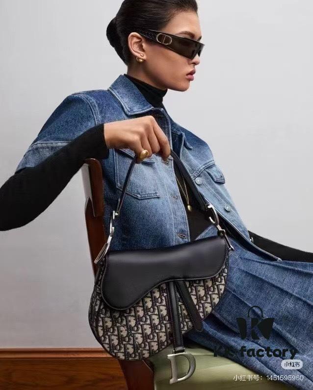 693099246e68136f4d9aa9be Large Size with Blue, Box Included Dior New Model Silver Buckle SADDLE Bag