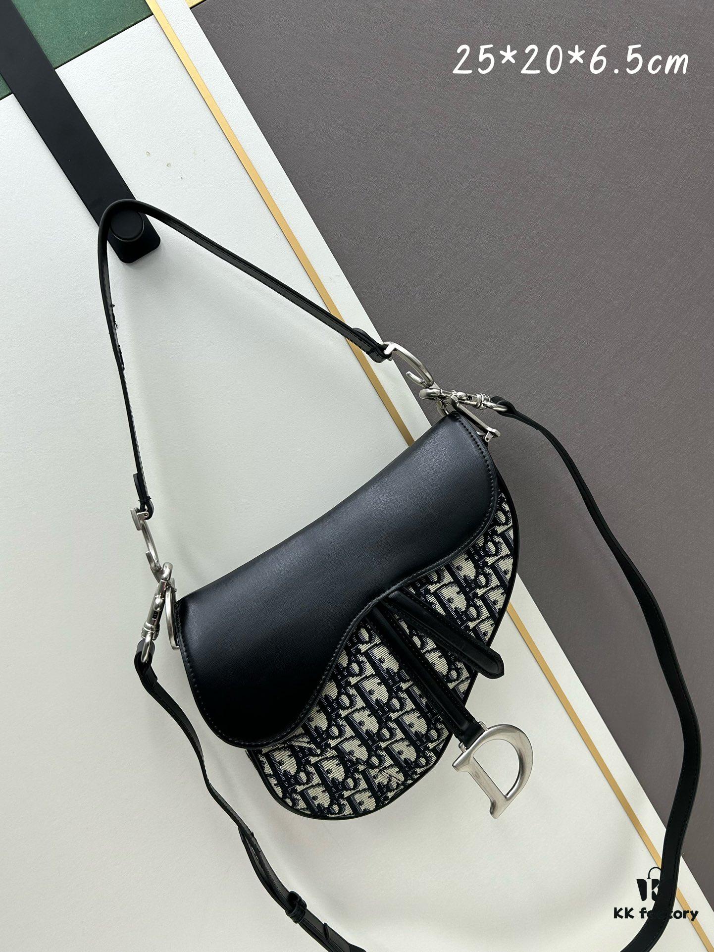 693099306e68136f4d9aa9d6 Large Size with Blue, Box Included Dior New Model Silver Buckle SADDLE Bag